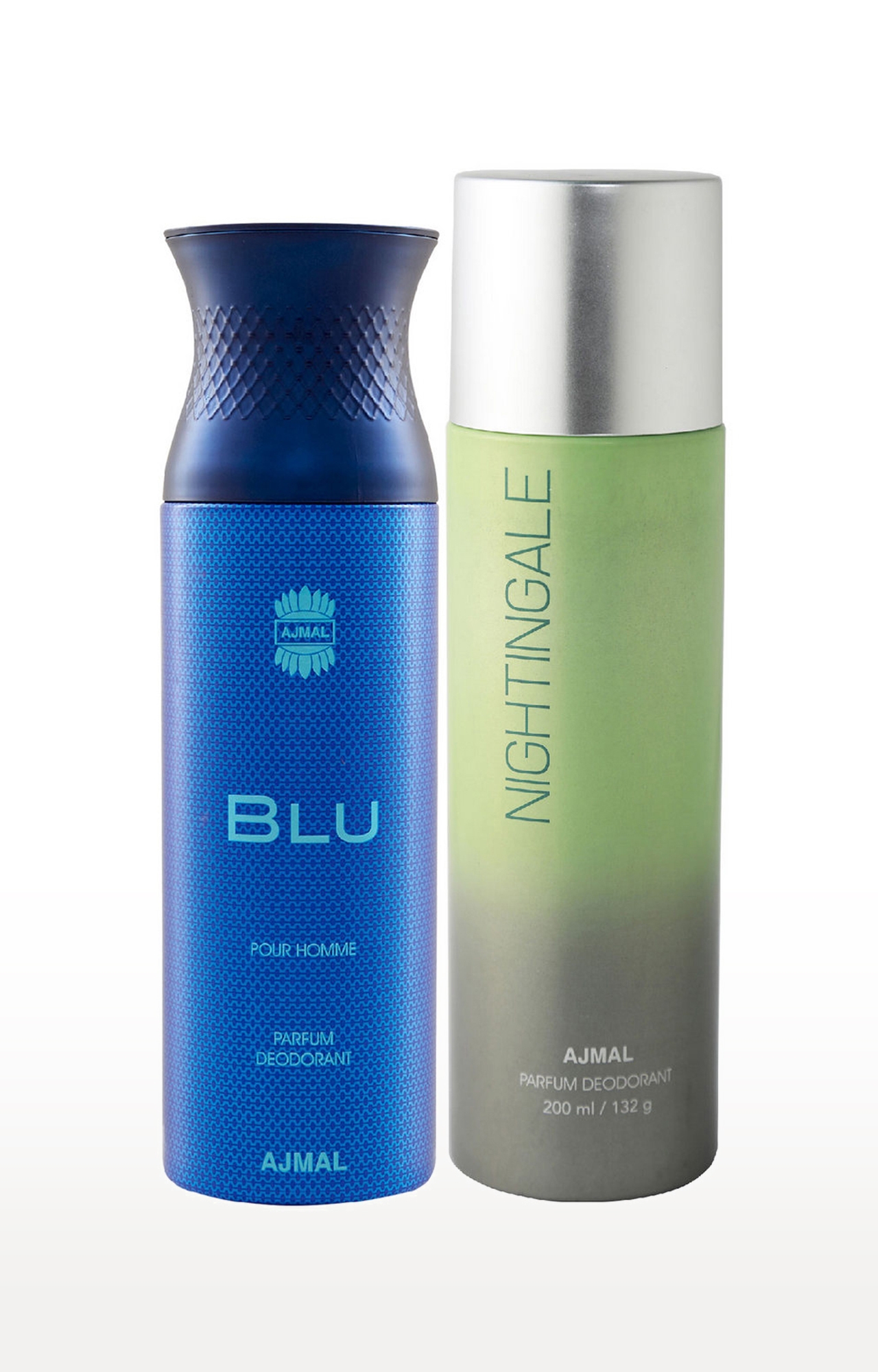 Ajmal | Ajmal Blu Homme for Men and Nightingale for Men & Women High Quality Deodorants each 200ML Combo pack of 2 (Total 400ML) + 3 Parfum Testers