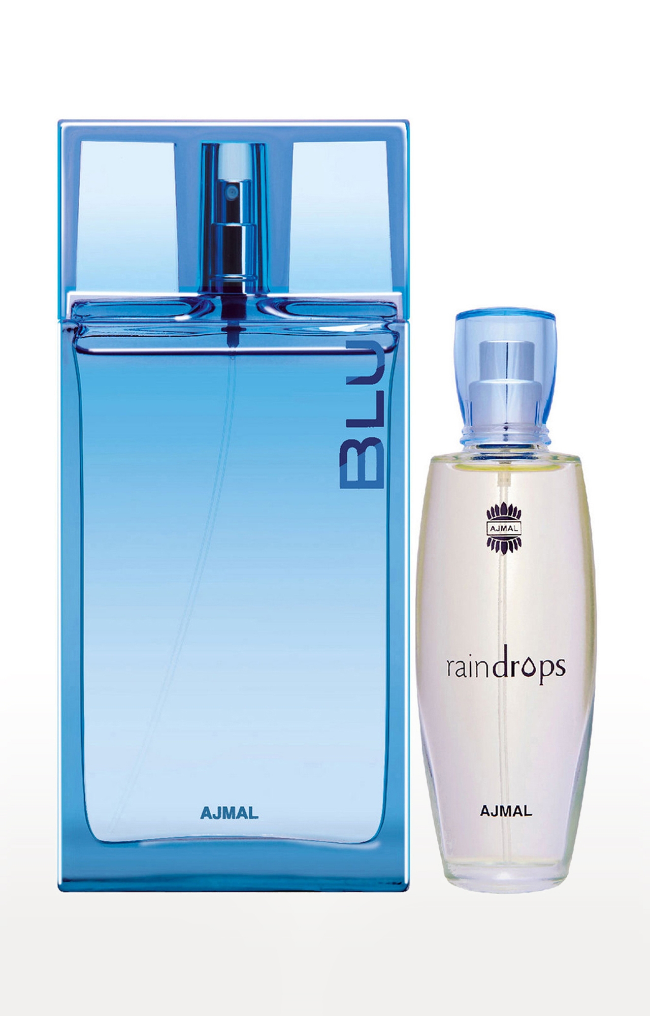 Ajmal Blu EDP Aquatic Perfume 90ml for Men and Raindrops EDP Perfume 50ml for Women