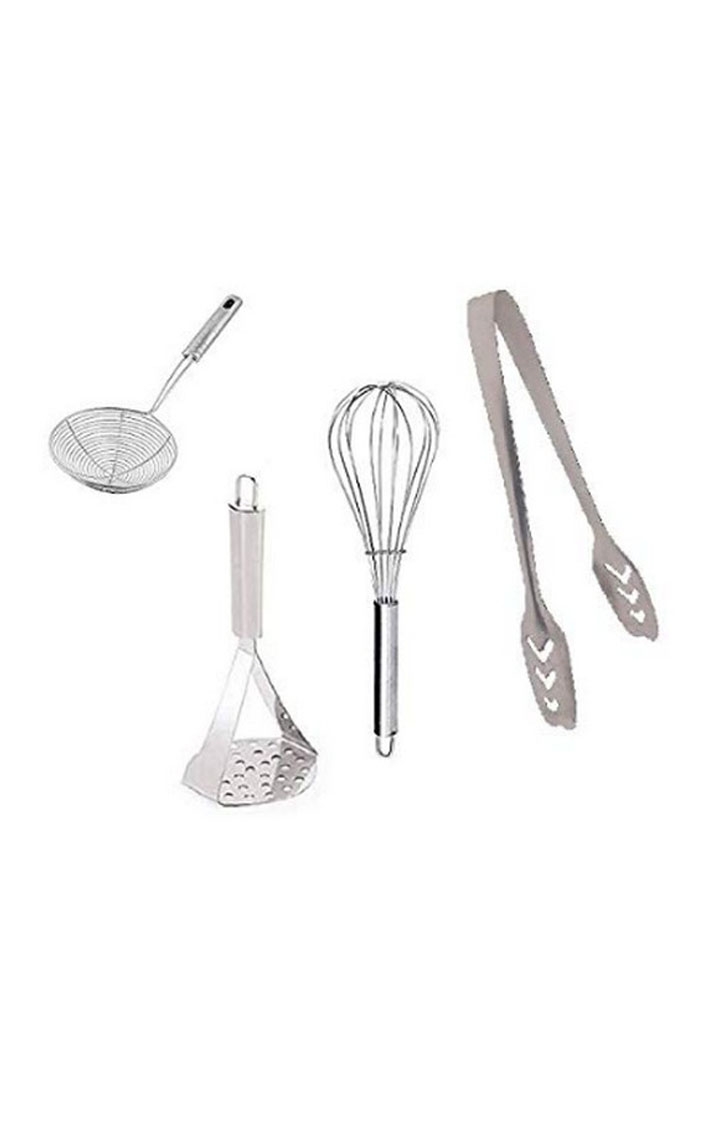 Blooms Mall | Blooms Mall Potato Masher, Egg Whisker, Deep Fry Strainer and Momo's Tong Set of 4