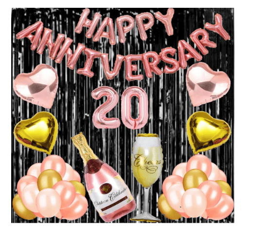 Blooms Mall | Blooms Mall 20 Rose Gold Foil Balloons with Happy Anniversary Decoration Items ( Pack of 55)