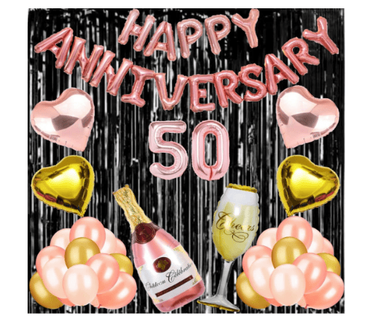 Blooms Mall | Blooms Mall 50 Rose Gold Foil Balloons with Happy Anniversary Decoration Items ( Pack of 55)