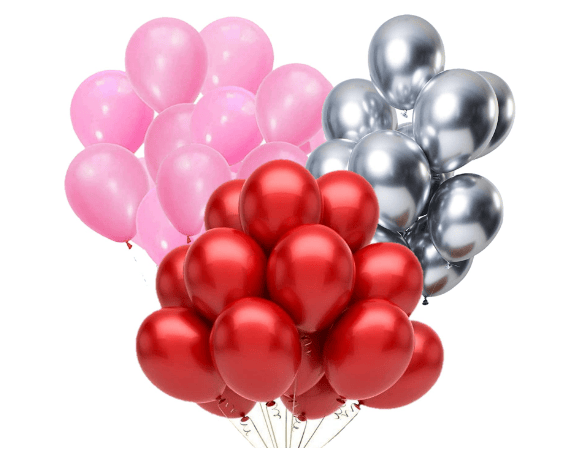 Blooms Mall | Blooms Mall  Combo of Red,Silver,Pink Color Metallic Balloon pack of 51 pcs