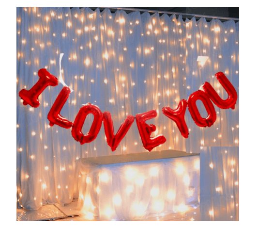 Blooms Mall | Blooms Mall Proposal Decoration Items Combo Kit (Pack of 2) I Love You Foil Balloons Decoration Kit With LED Lights