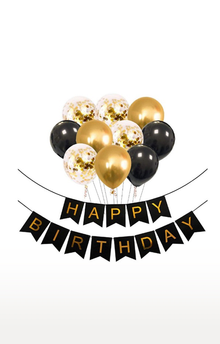 Patriottisch partij Onbemand Blooms Mall Comfetti And Black And Golden Metallic Balloon And Banner Combo