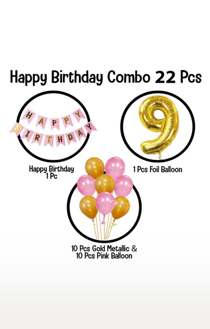 Blooms Mall | Blooms Mall Memorable 9th HBD Pink And Golden Combo Set