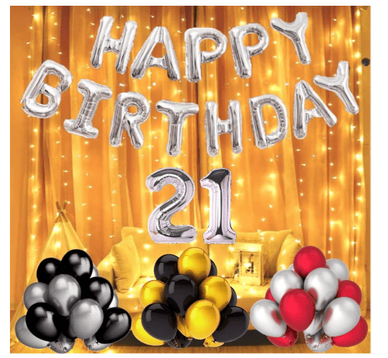 Blooms Mall | Blooms  Mall  1 set Happy Birthday Foil (silver  Color),, 40 Pcs Metallic Balloons (Golden +Black+Silver+Red ),21 No. Foil Number Silver 