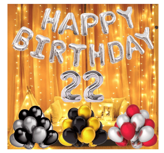 Blooms Mall | Blooms  Mall  1 set Happy Birthday Foil (silver  Color),, 40 Pcs Metallic Balloons (Golden +Black+Silver+Red ),22 No. Foil Number Silver 