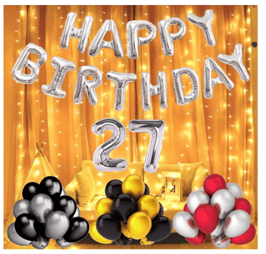 Blooms Mall | Blooms  Mall  1 set Happy Birthday Foil (silver  Color),, 40 Pcs Metallic Balloons (Golden +Black+Silver+Red ),27 No. Foil Number Silver 