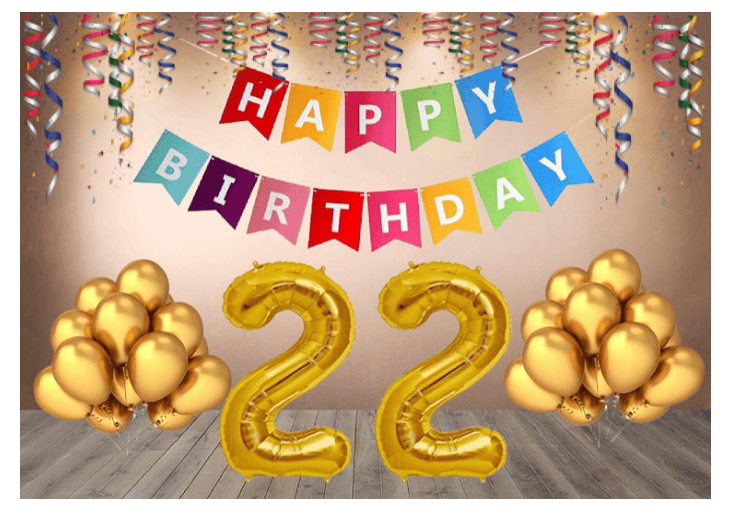 Blooms Mall | Blooms  Mall  1 set Happy Birthday Banner (Multi color  Banner ), 30 Pcs Metallic Balloons  (Gold),22 No. Foil Number ( Golden )