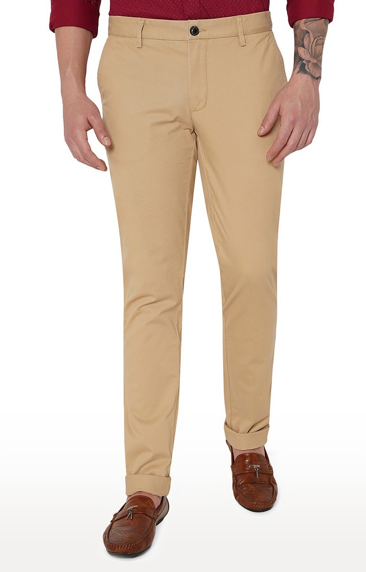 JBCT251/5,LT.BEIGE Men's Beige Cotton Solid Trousers
