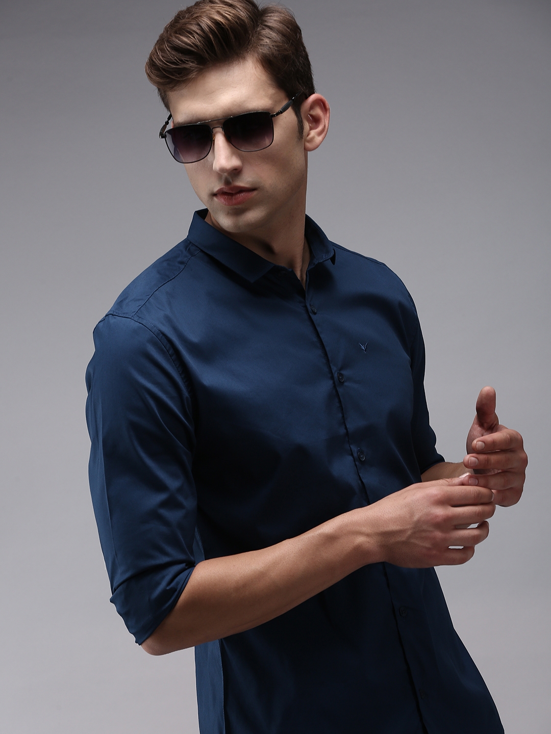 Showoff | SHOWOFF Men's Teal Spread Collar Solid Comfort Fit Shirt