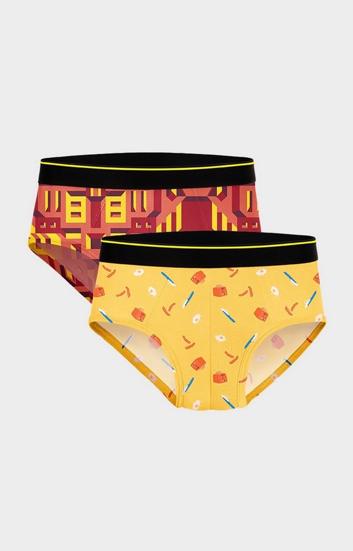 Bummer Brekkie and Bricked Micro Modal Brief- Pack of 2 For Men