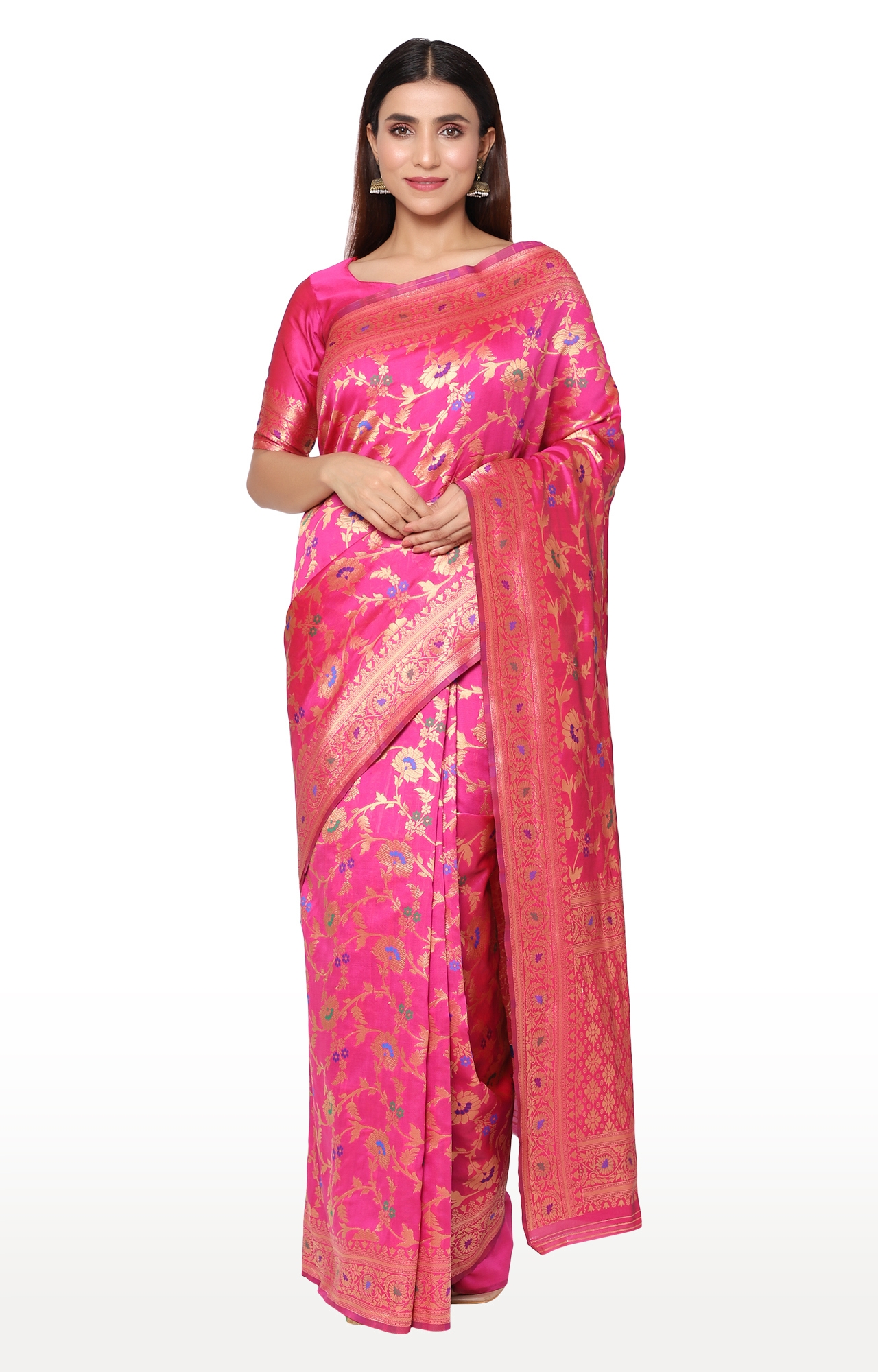 Glemora | Glemora Pink Beautiful Ethnic Wear Silk Blend Banarasi Traditional Saree