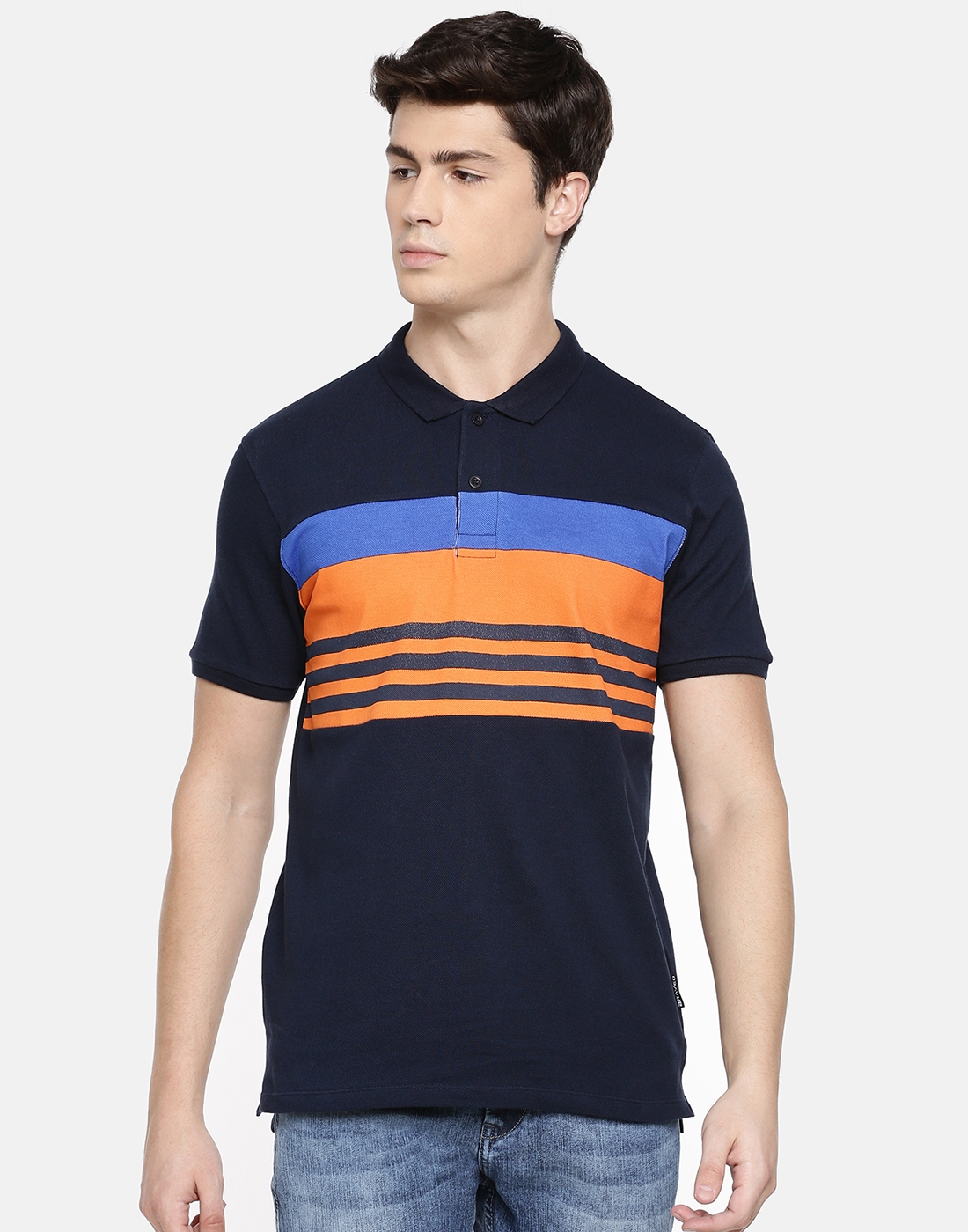 Braveo | Navy &Orange & Blue Colourblock T-Shirts