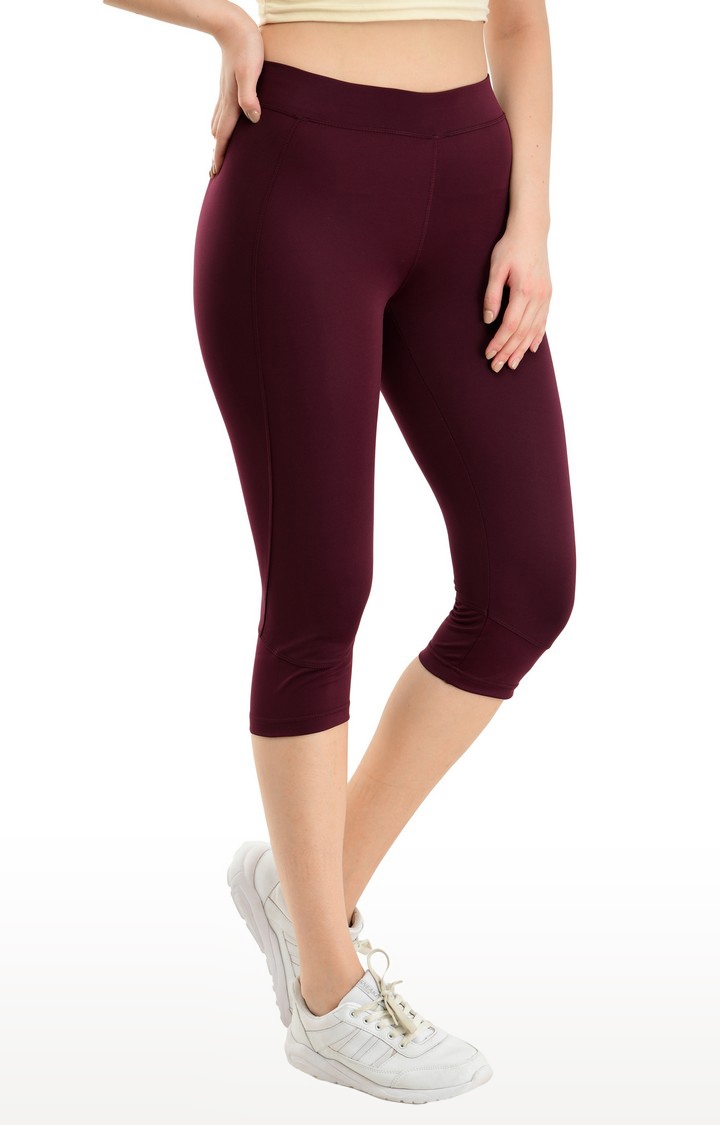 Women's Dry-Fit High-Waist Active Capri Pants - Maroon, L