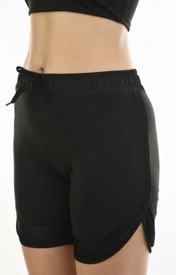 Women's Dry-Fit High-Waist Active Fluid Mesh Shorts - Black, L