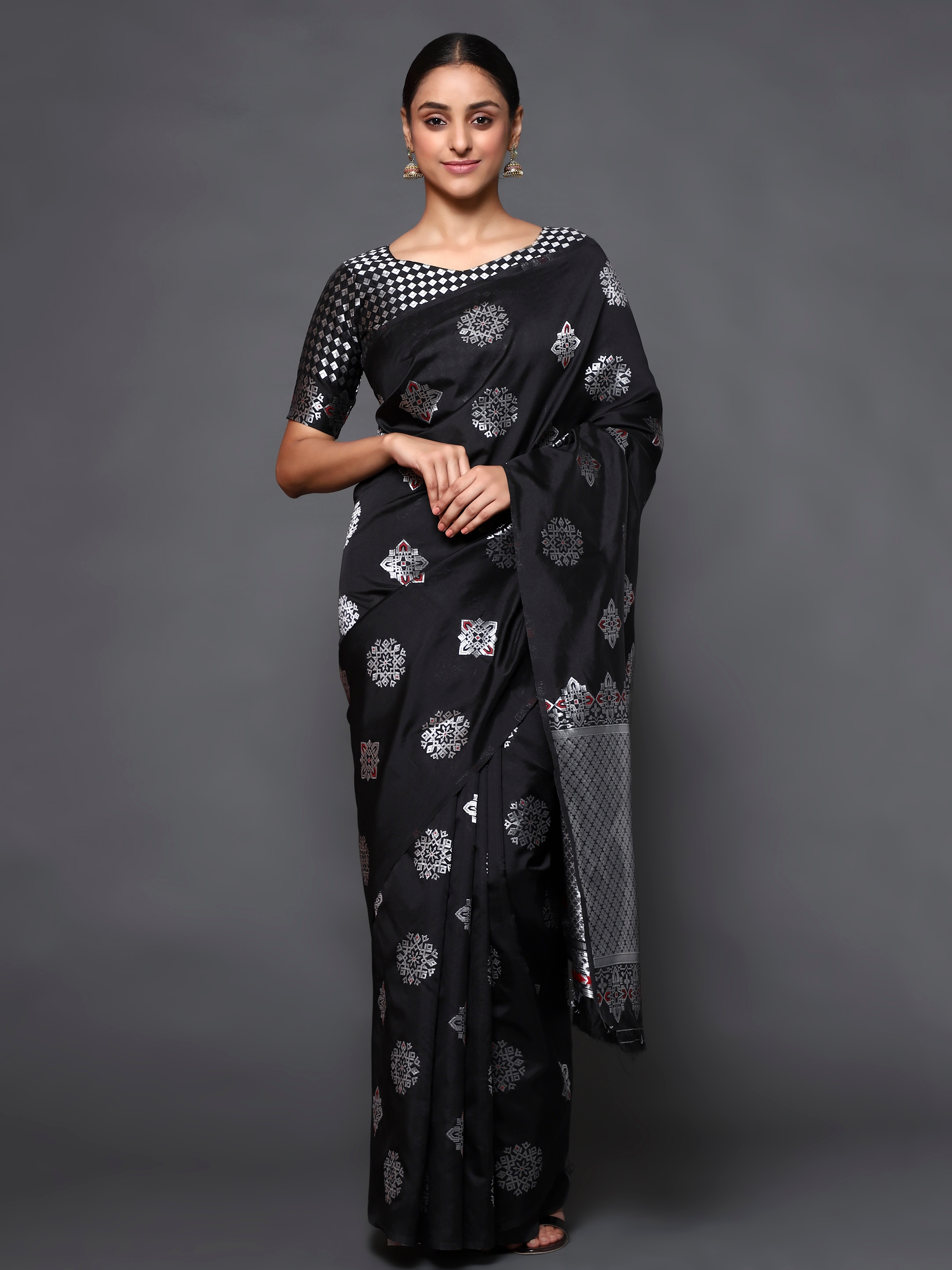 Glemora | Glemora Black Fancy Ethnic Wear Silk Blend Banarasi Traditional Saree