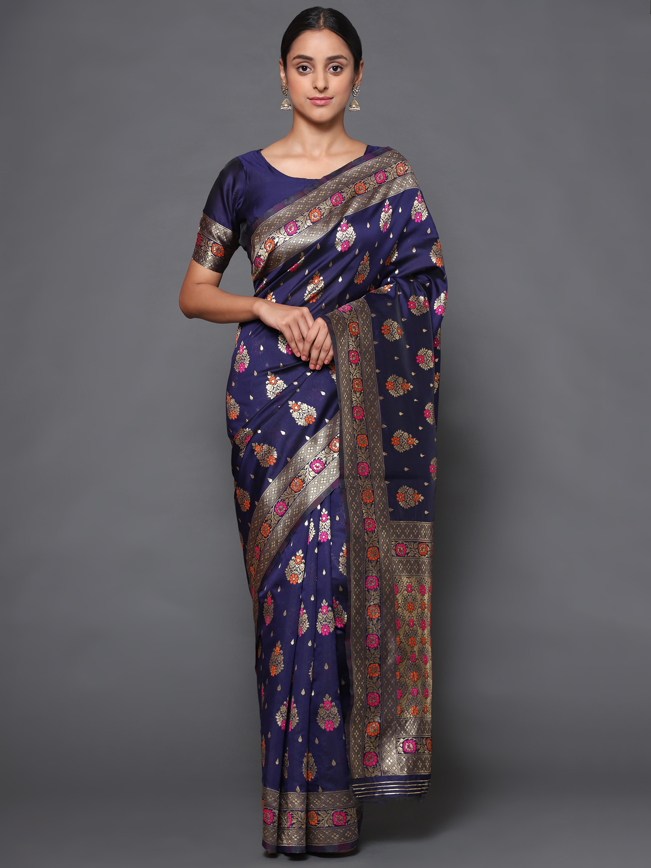 Glemora | Glemora  Nevy Blue Designer Ethnic Wear Silk Blend Banarasi Traditional Saree