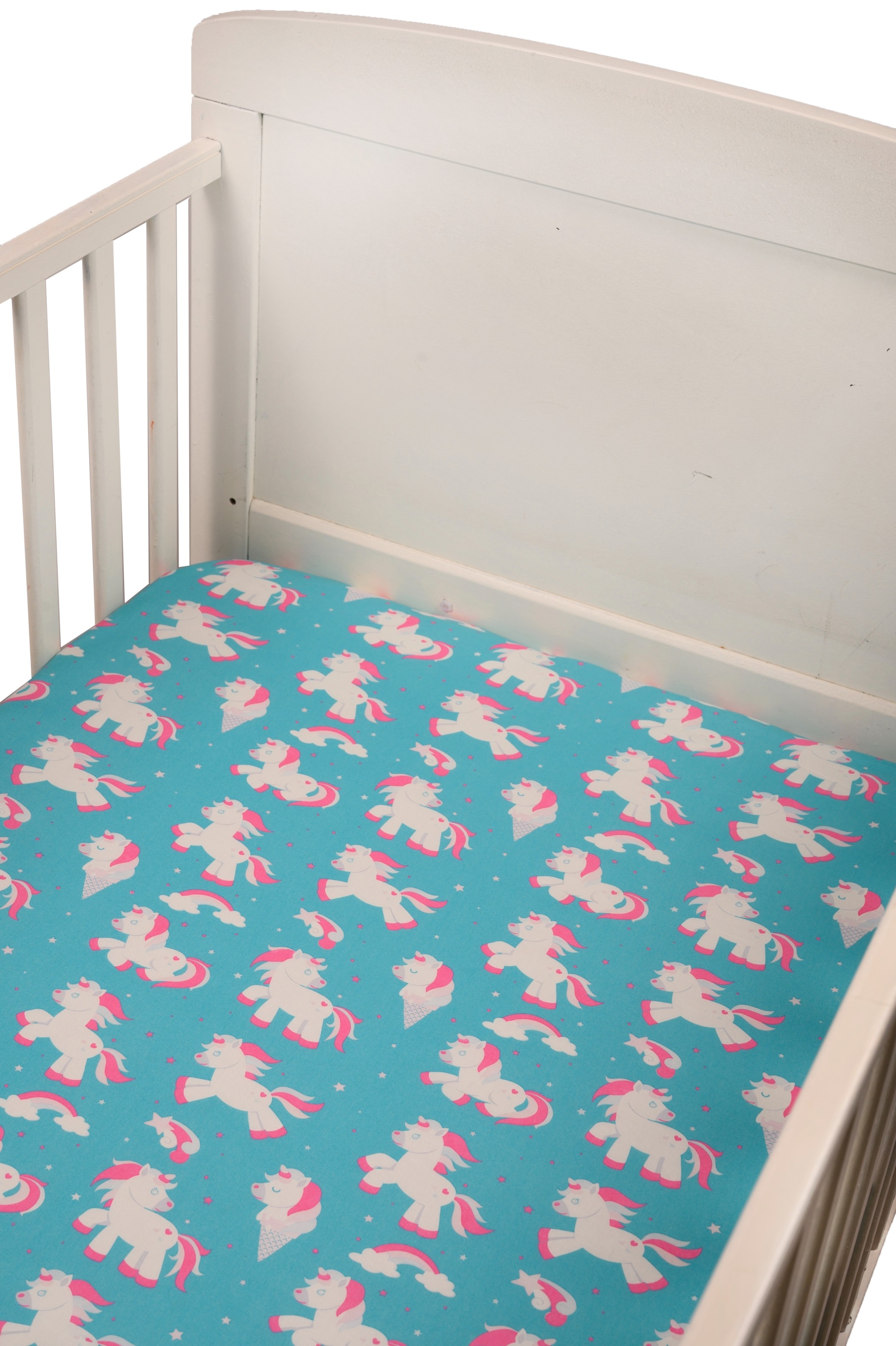 Blooming Buds | Fitted Crib/ Cot Sheet - Blue Unicorn