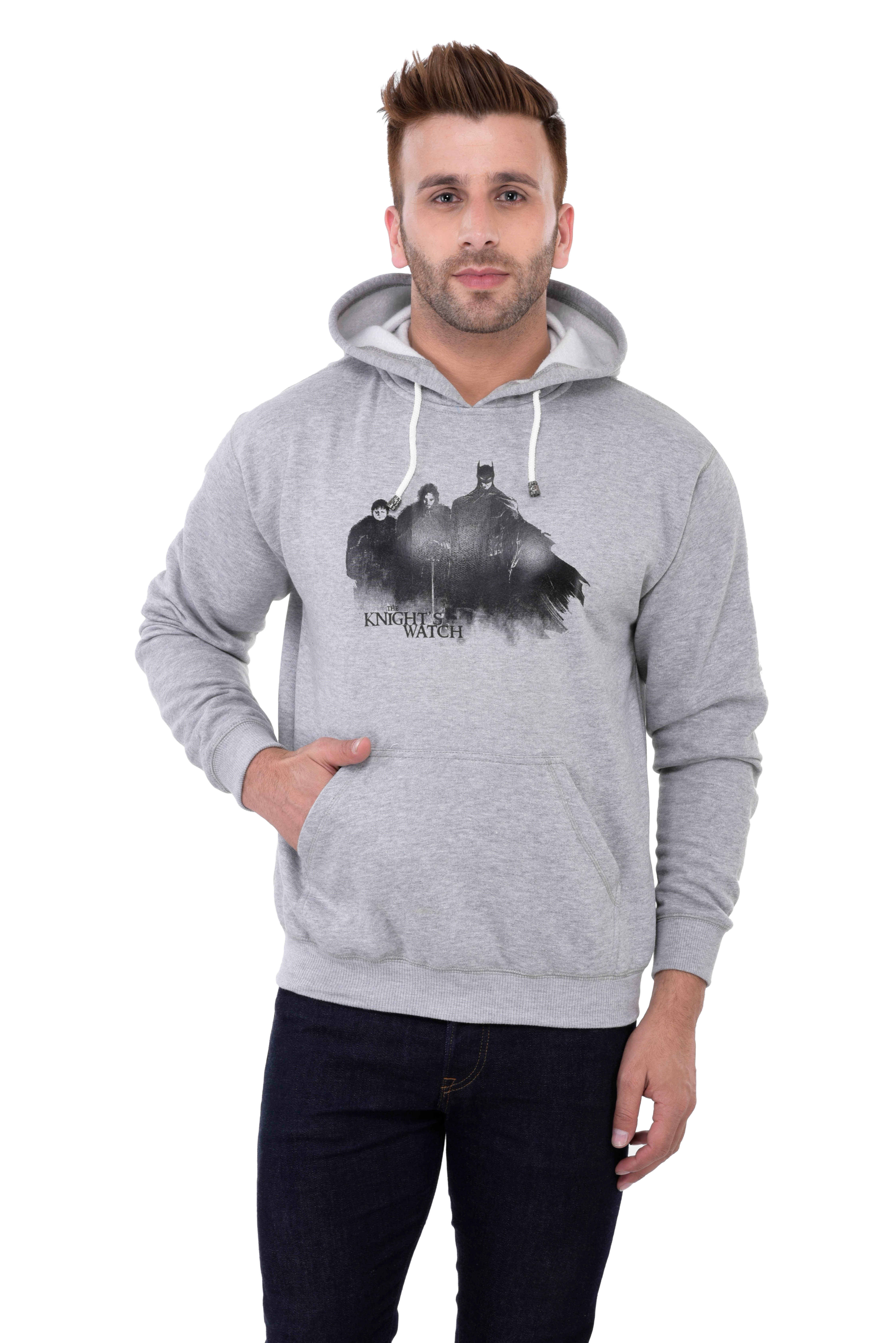 Weardo | Grey Stylish Knight's Watch Printed Hooded Sweatshirt 