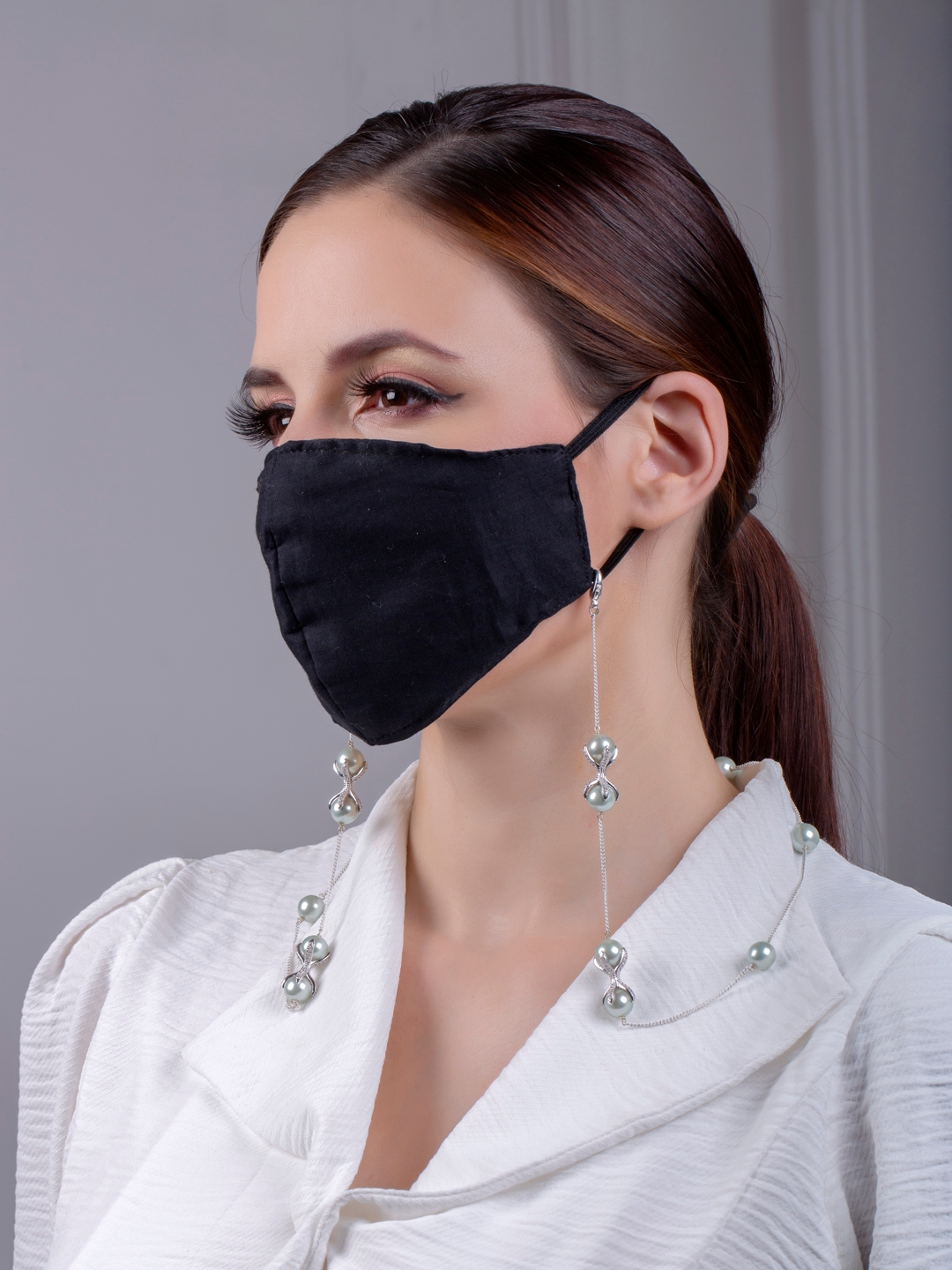 JOULES BY RADHIKA | Pastel Green and Silver  Multipurpose Mask Chain 