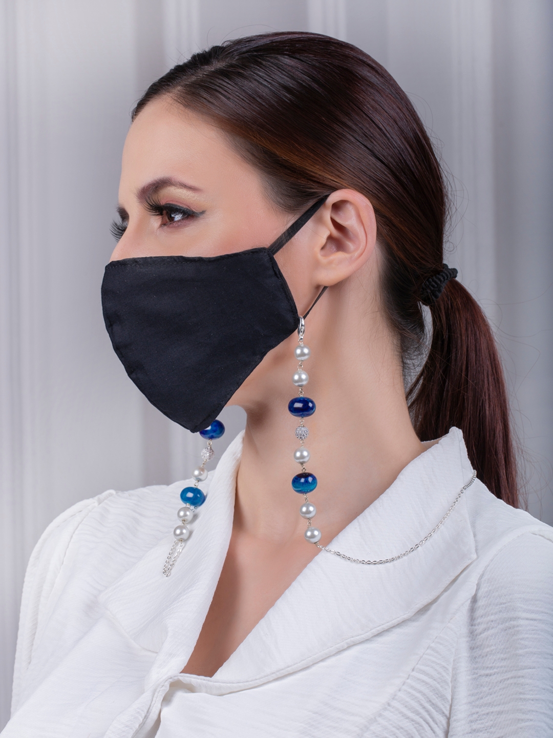 JOULES BY RADHIKA | Blue,Grey and Silver  Multipurpose Mask Chain 