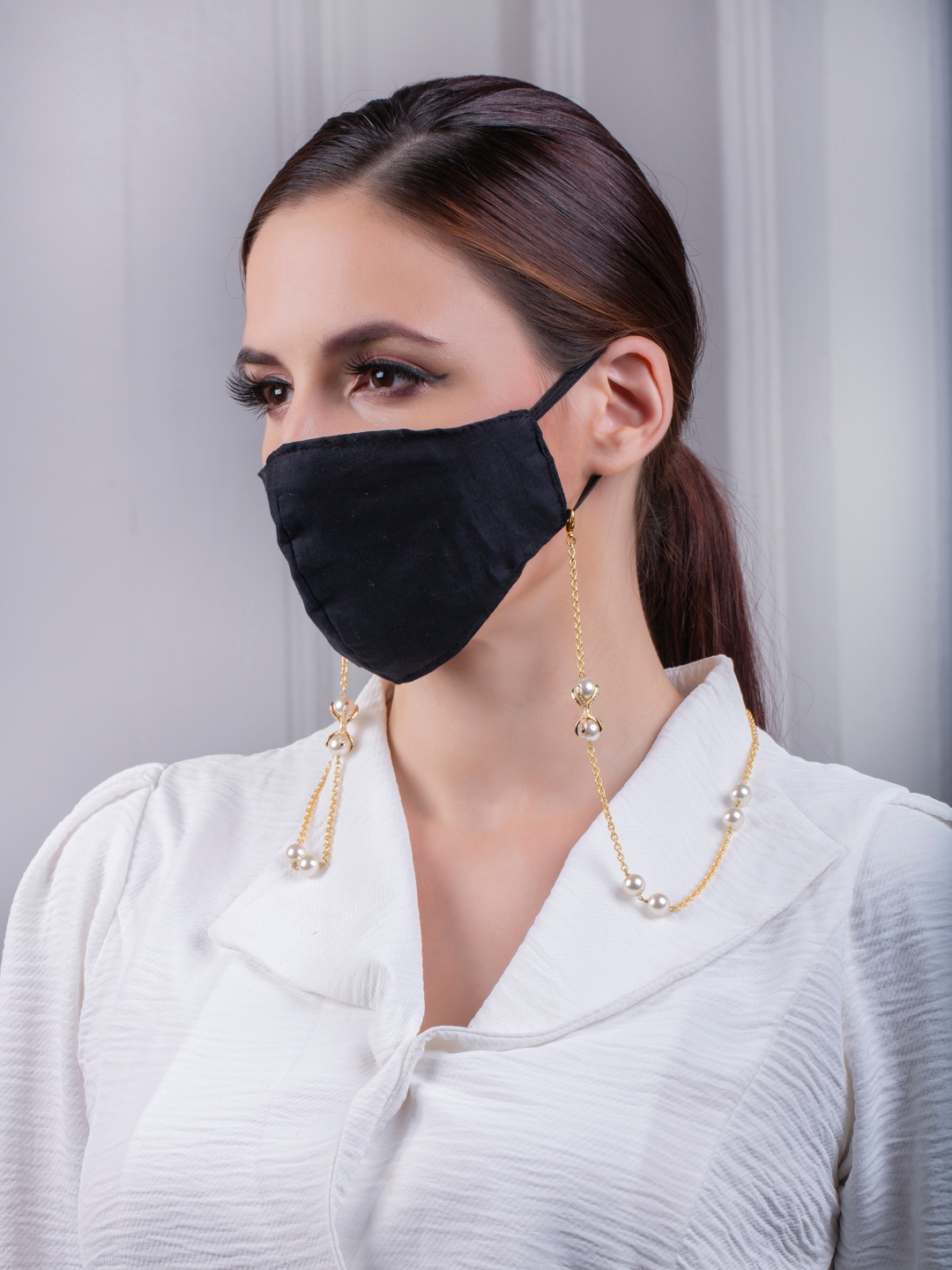 JOULES BY RADHIKA | Off White and Golden Multipurpose Mask Chain 