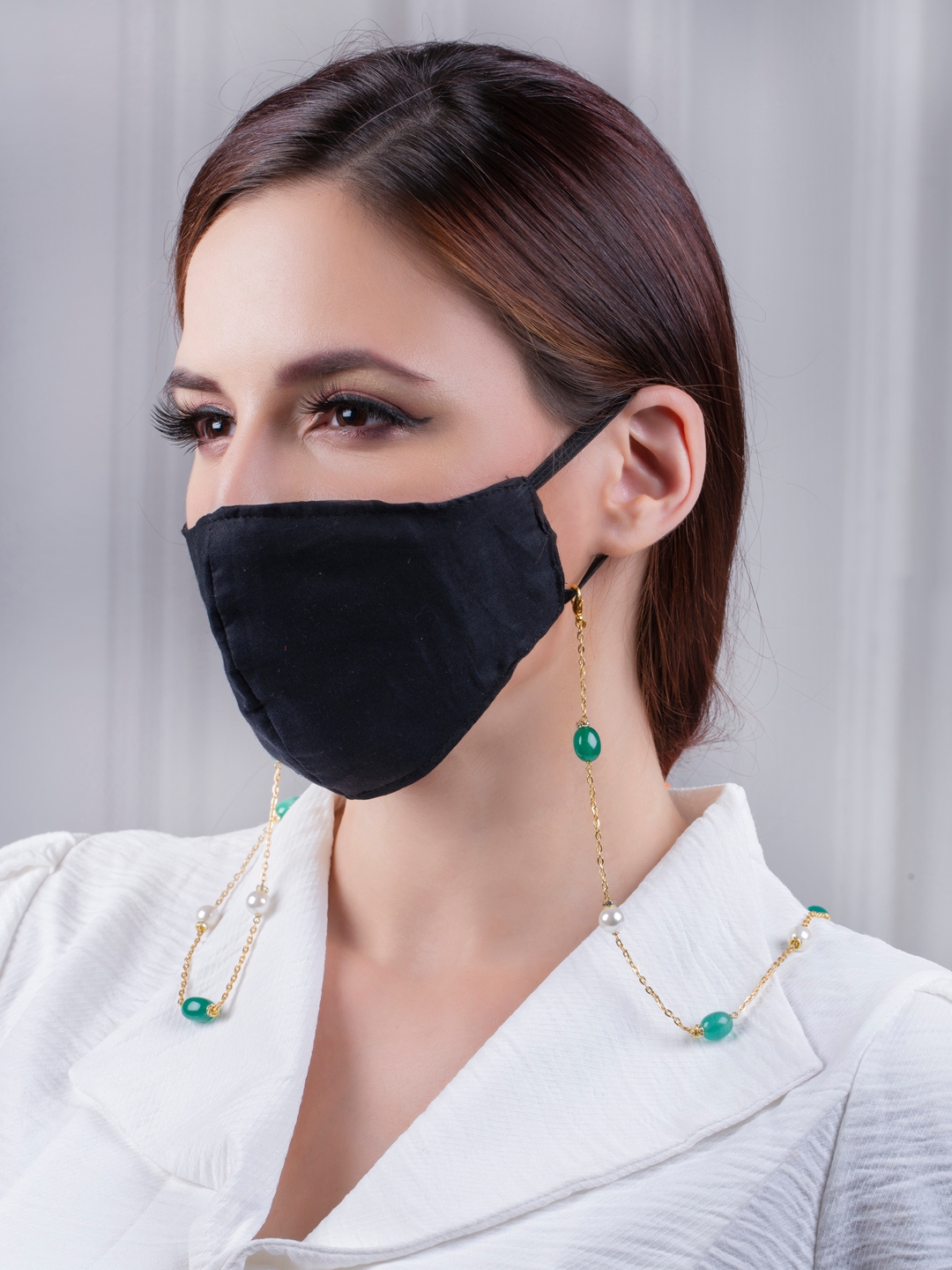 JOULES BY RADHIKA | Green, White and Golden Multipurpose Mask Chain 