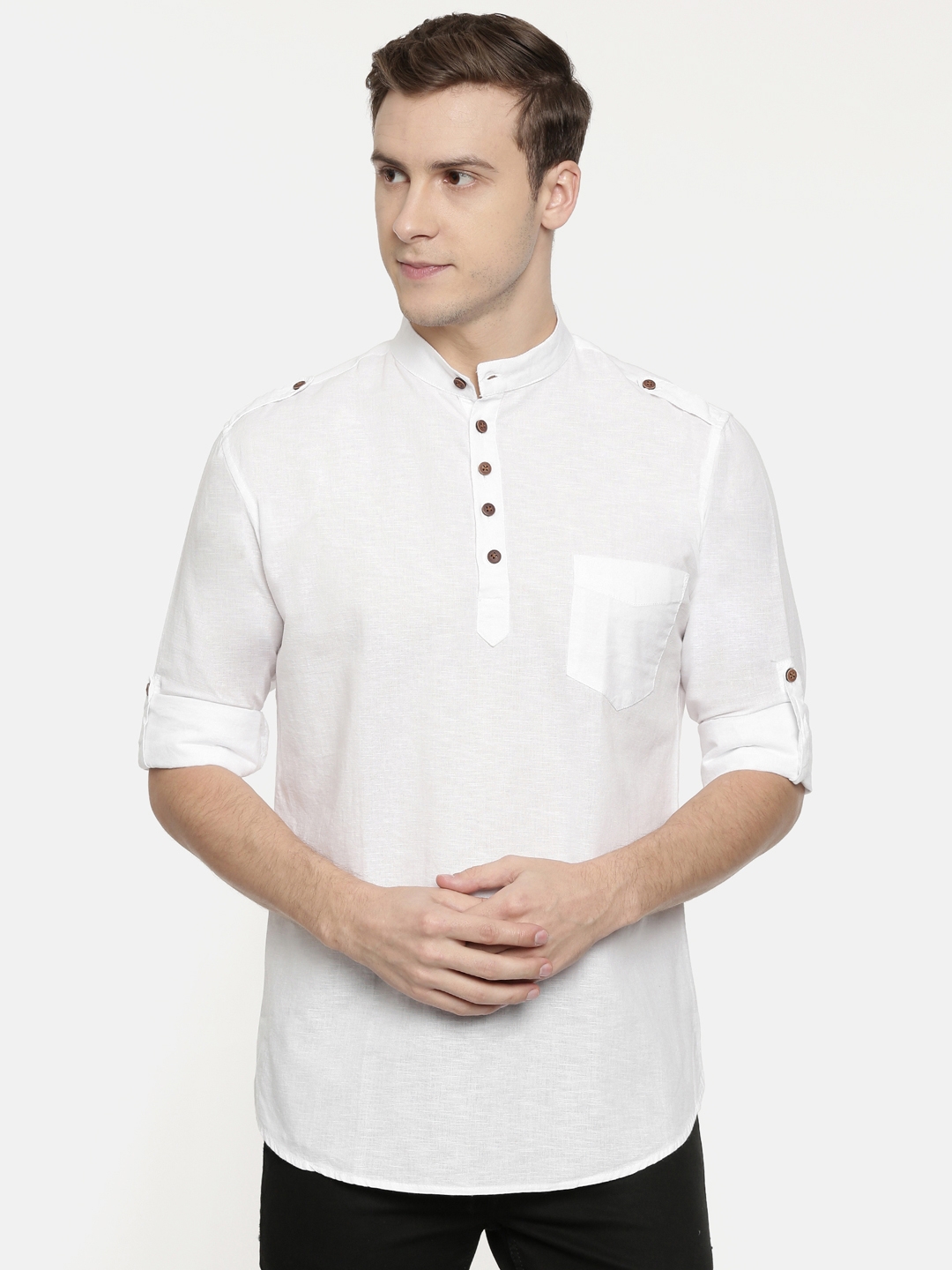 ROLLER FASHIONS | Roller Fashions Men's Cotton Solid Straight White Color Short Kurta