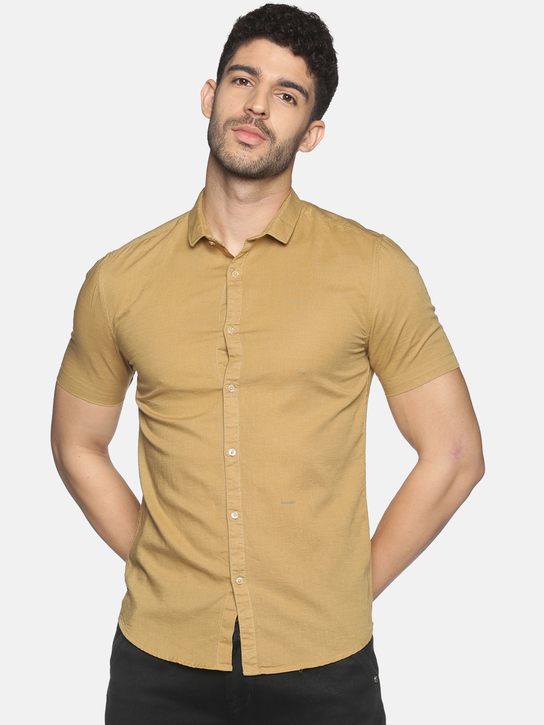 Showoff | SHOWOFF Men's Casual Khaki SlimFit Half Shirt