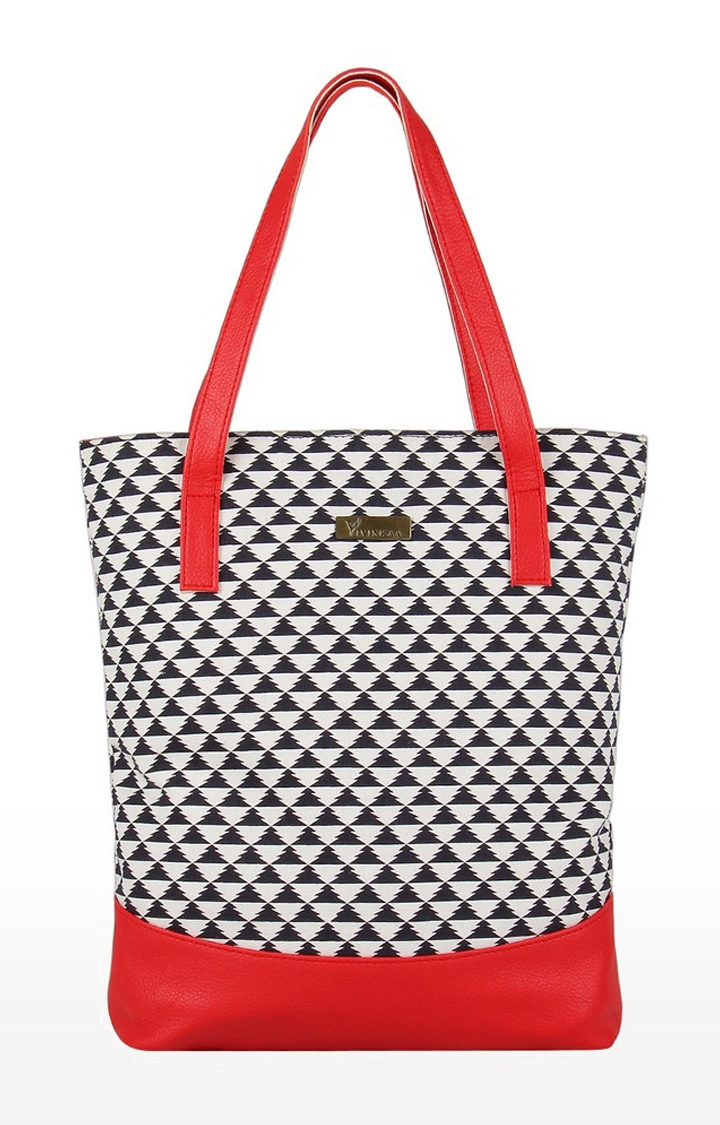 Vivinkaa Red Faux Leather Canvas Zig Printed Tote Bag