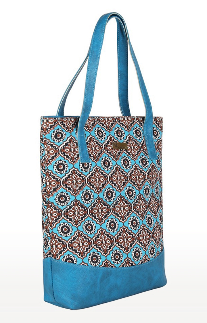 Vivinkaa Teal Faux Leather Canvas Printed Totes