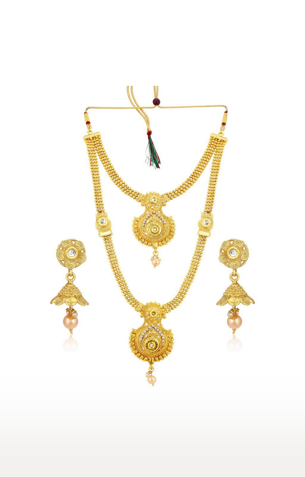 SUKKHI | Sukkhi Traditional Pearl Gold Plated Long Haram Necklace Set Combo For Women 2