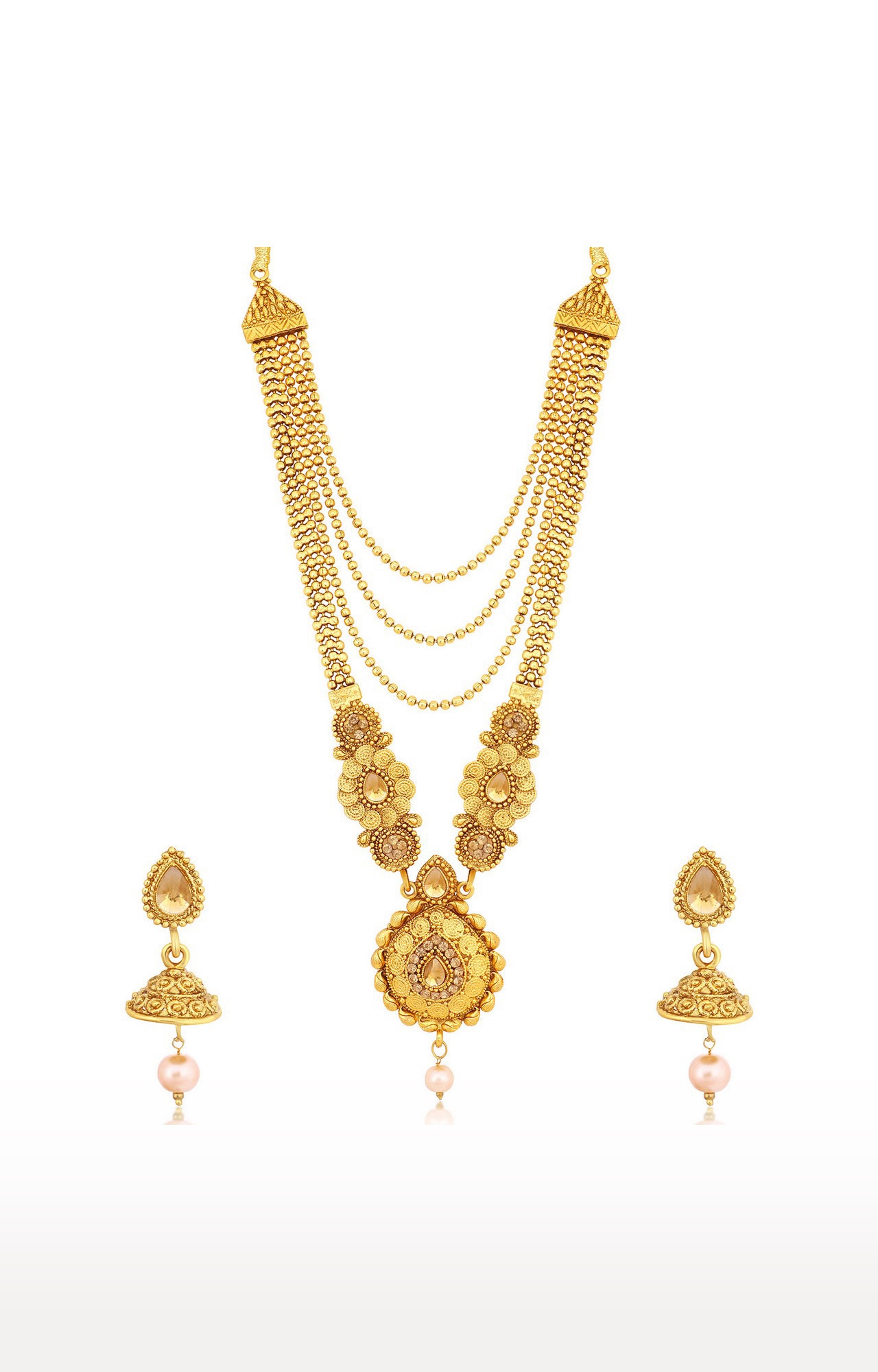 SUKKHI | Sukkhi Traditional Pearl Gold Plated Long Haram Necklace Set Combo For Women 4