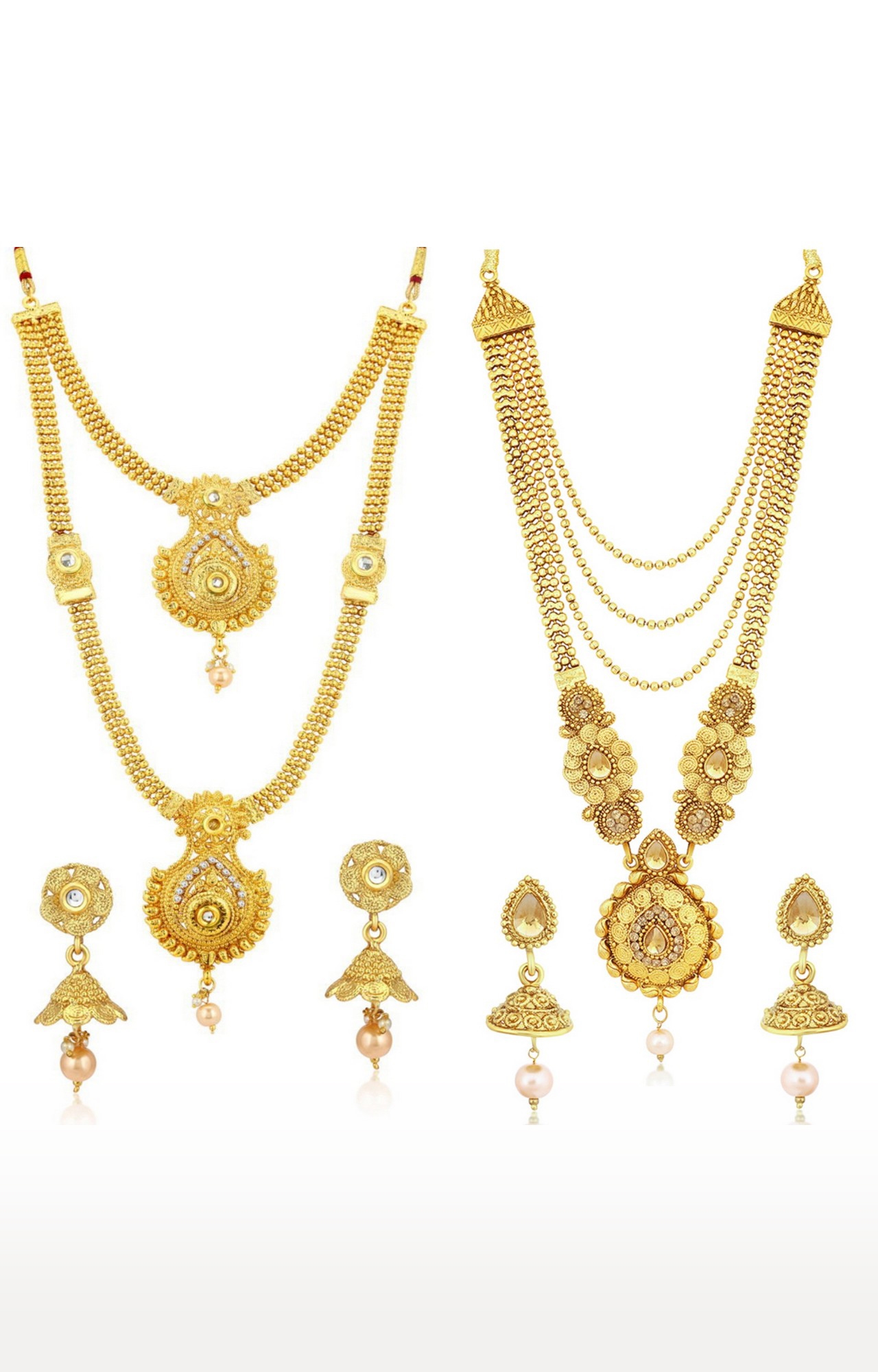 SUKKHI | Sukkhi Traditional Pearl Gold Plated Long Haram Necklace Set Combo For Women 0