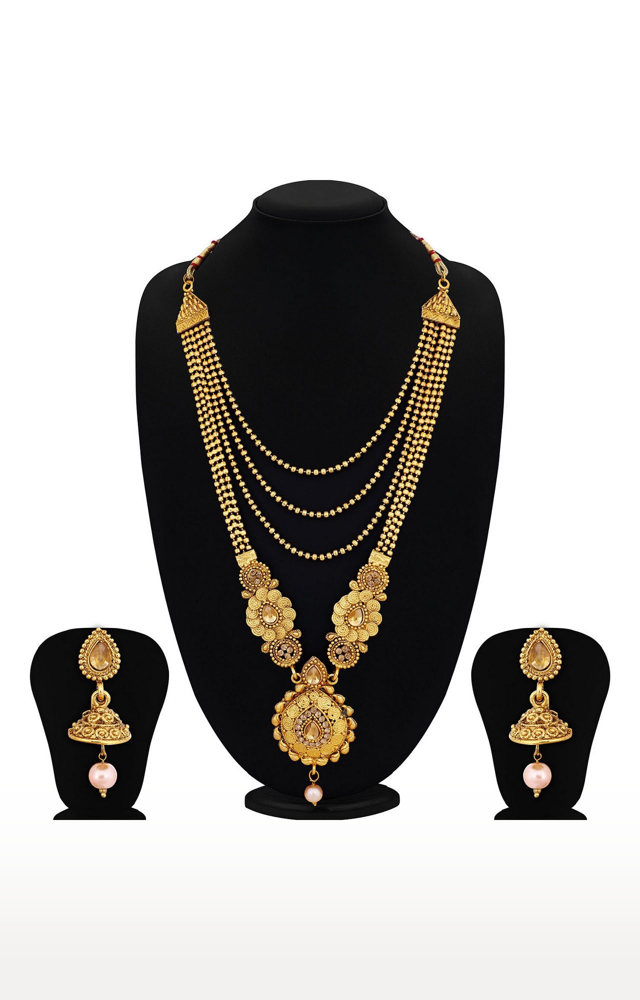 SUKKHI | Sukkhi Traditional Pearl Gold Plated Long Haram Necklace Set Combo For Women 5