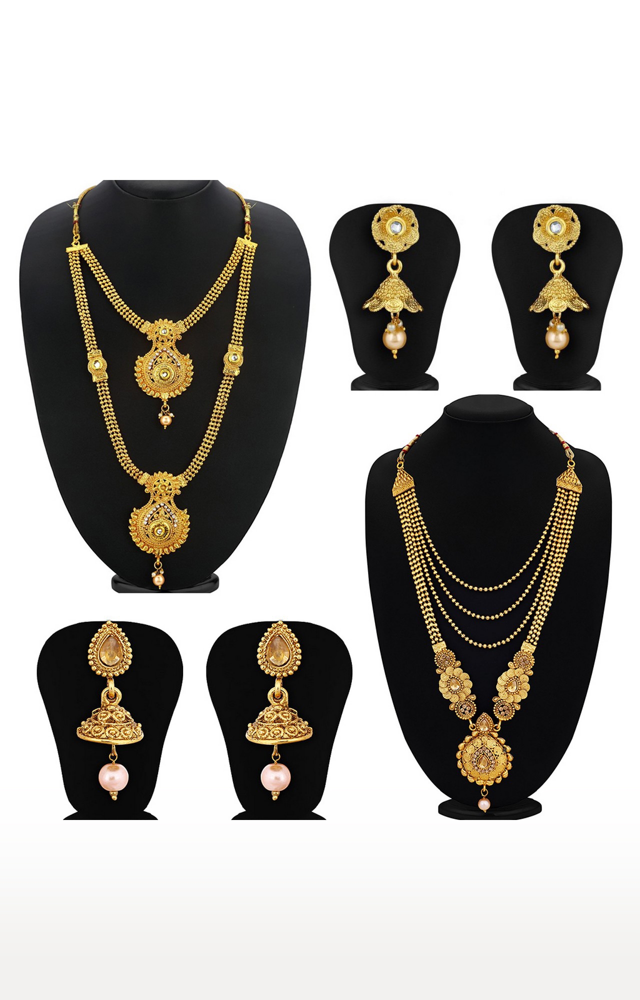 SUKKHI | Sukkhi Traditional Pearl Gold Plated Long Haram Necklace Set Combo For Women 1
