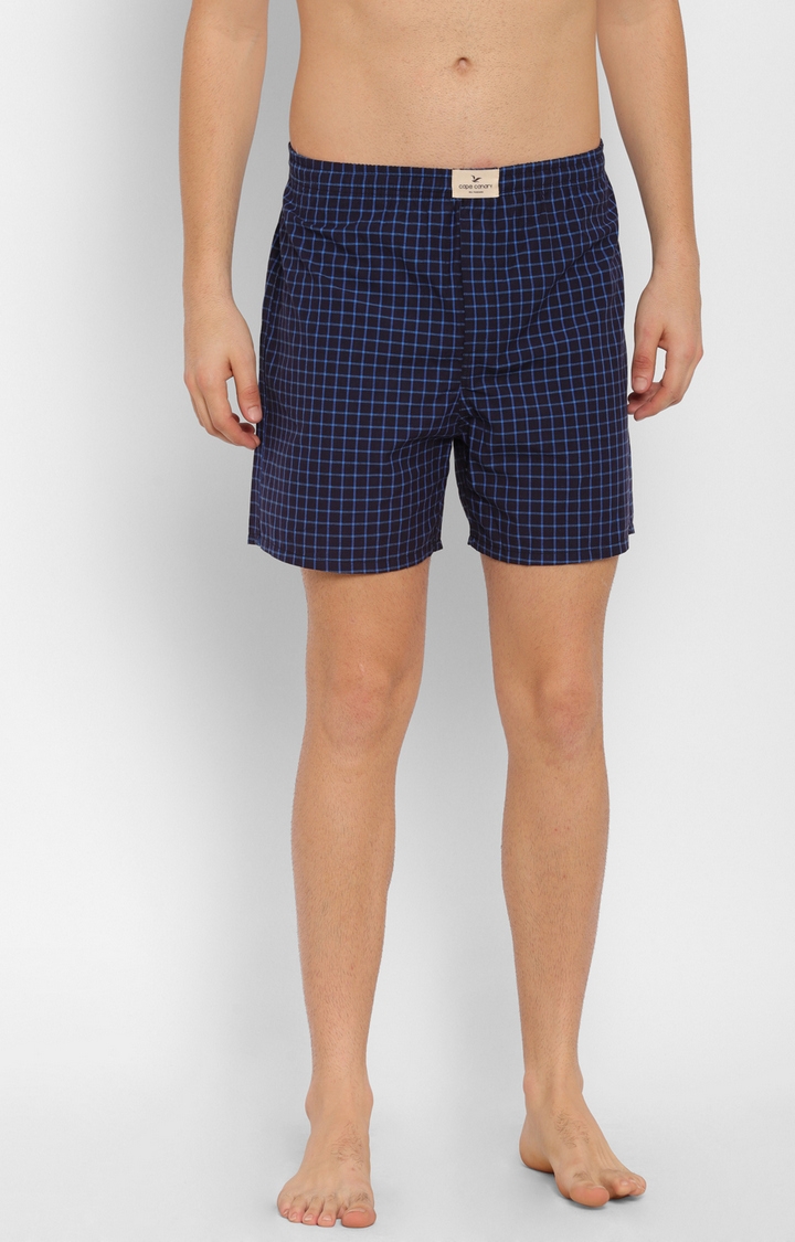 Cape Canary | Cape Canary Men's Blue Cotton Checked Mid-Rise Boxers