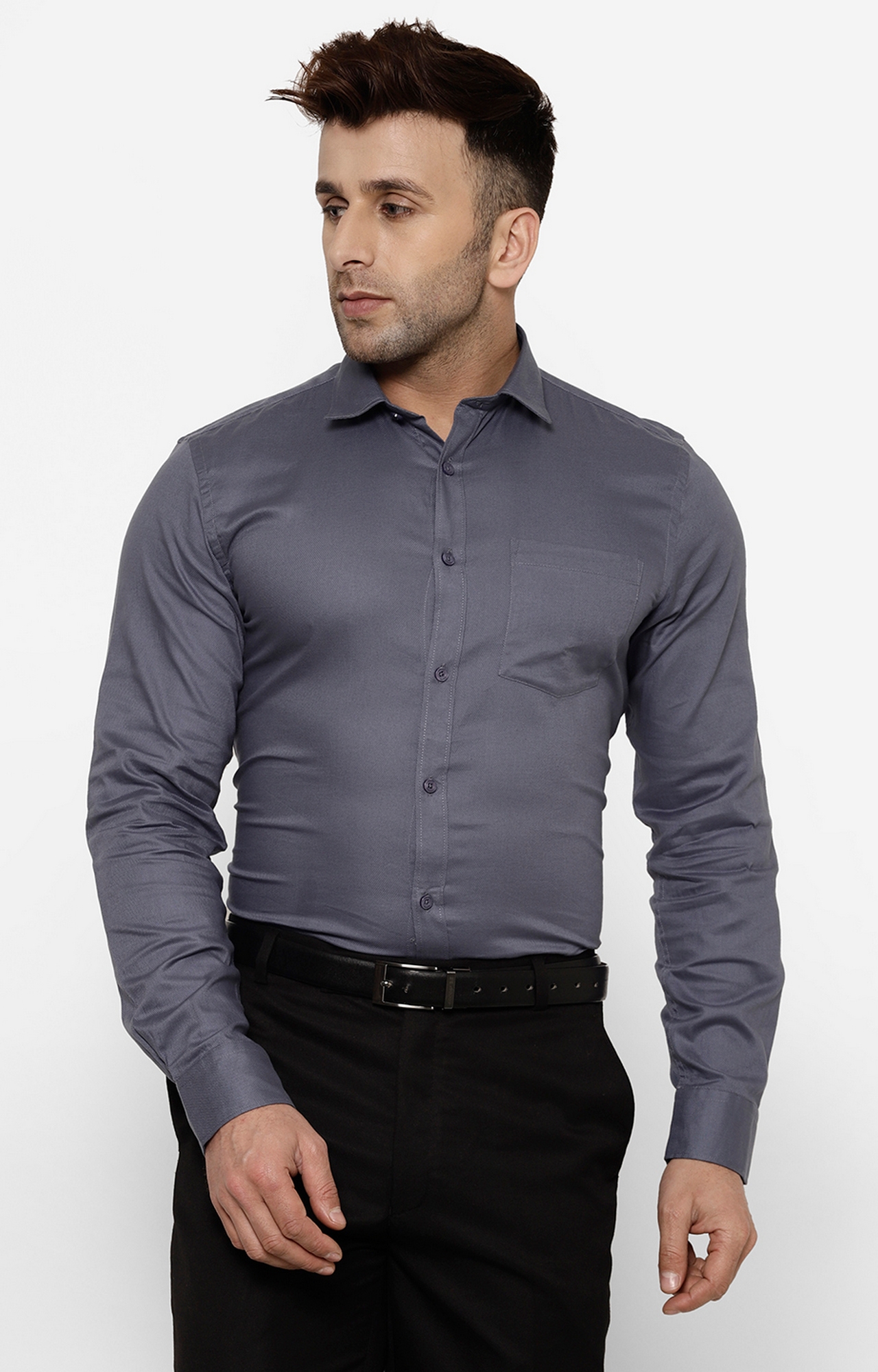 Cape Canary | Cape Canary Men's Dark Grey Cotton Solid Full-Sleeve Shirt