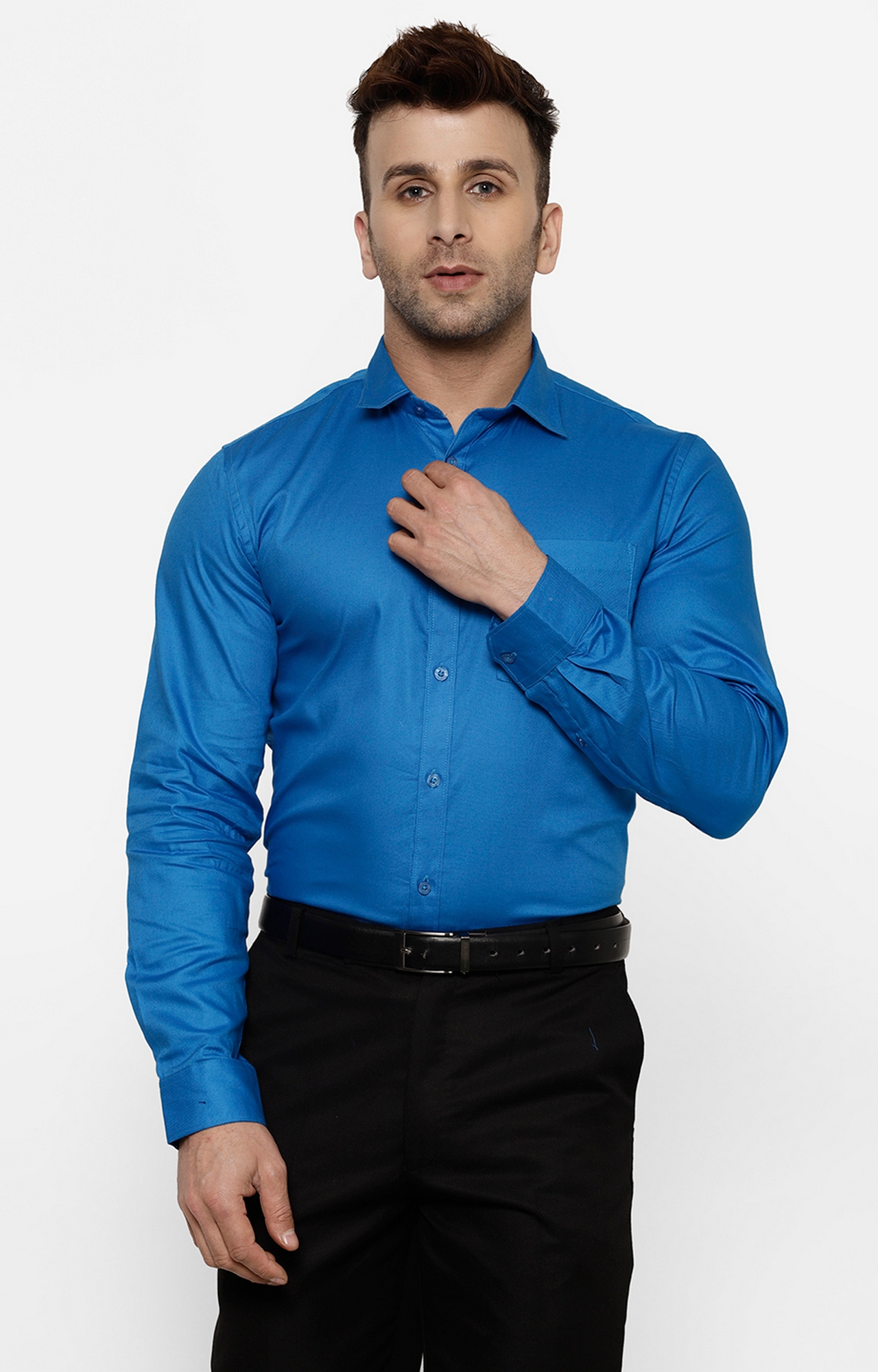 Cape Canary | Cape Canary Men's Royal Blue Cotton Solid Full-Sleeve Shirt