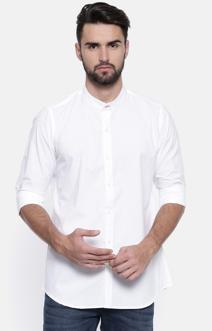 Cross Court | White Solid Casual Shirts