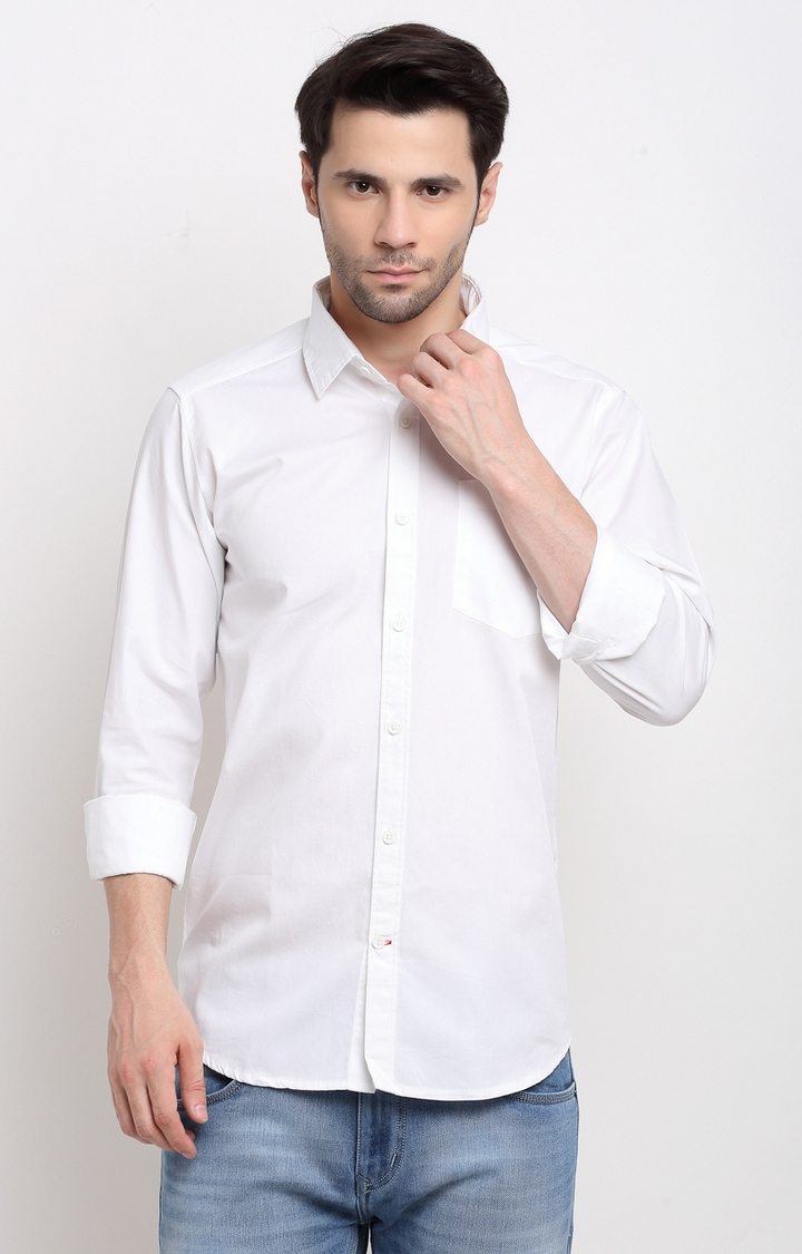 Cross Court | White Solid Casual Shirts
