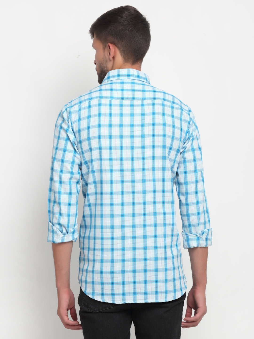 Cross Court | Sky Blue Checked Casual Shirts