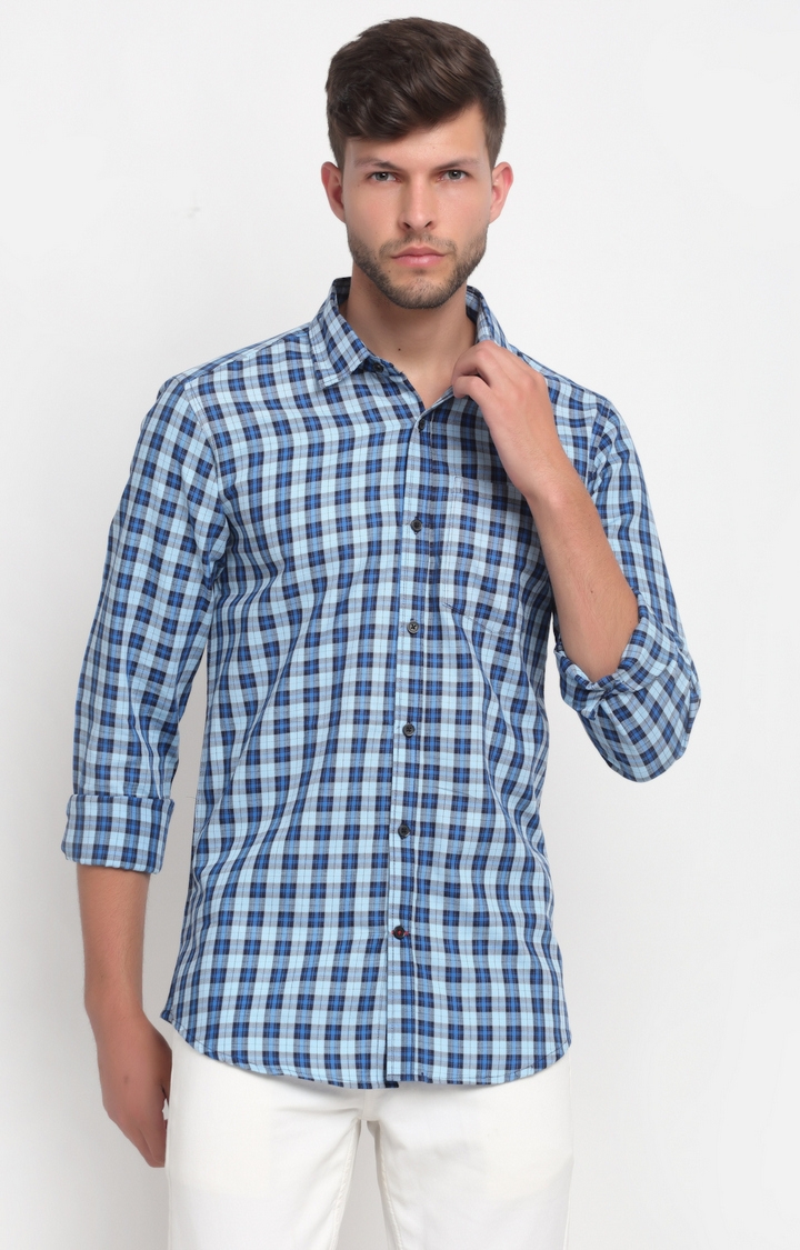 Cross Court | Blue Checked Casual Shirts