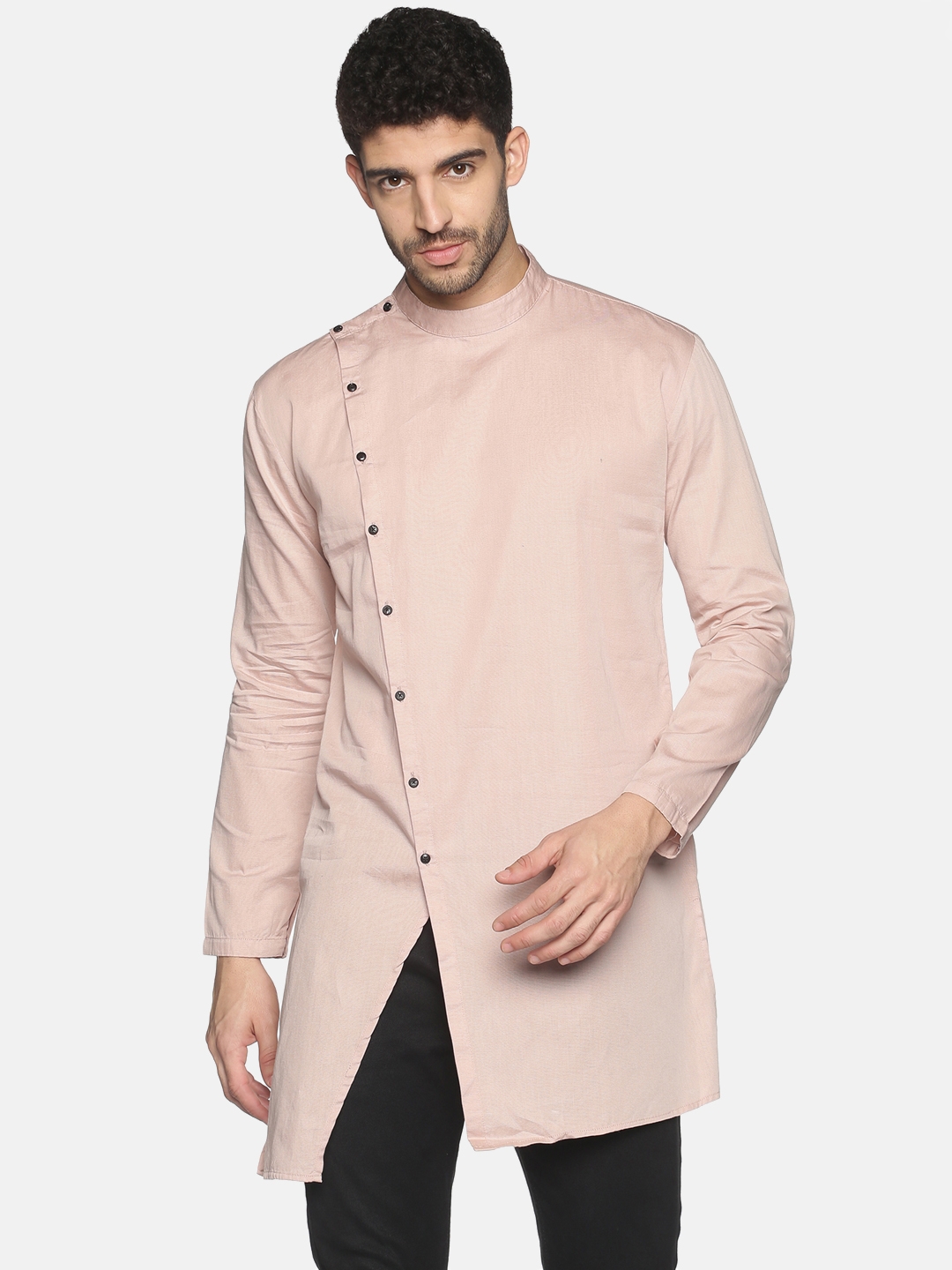 Showoff | Showoff Men's Casual Pink Solid Slim Fit Full Kurta