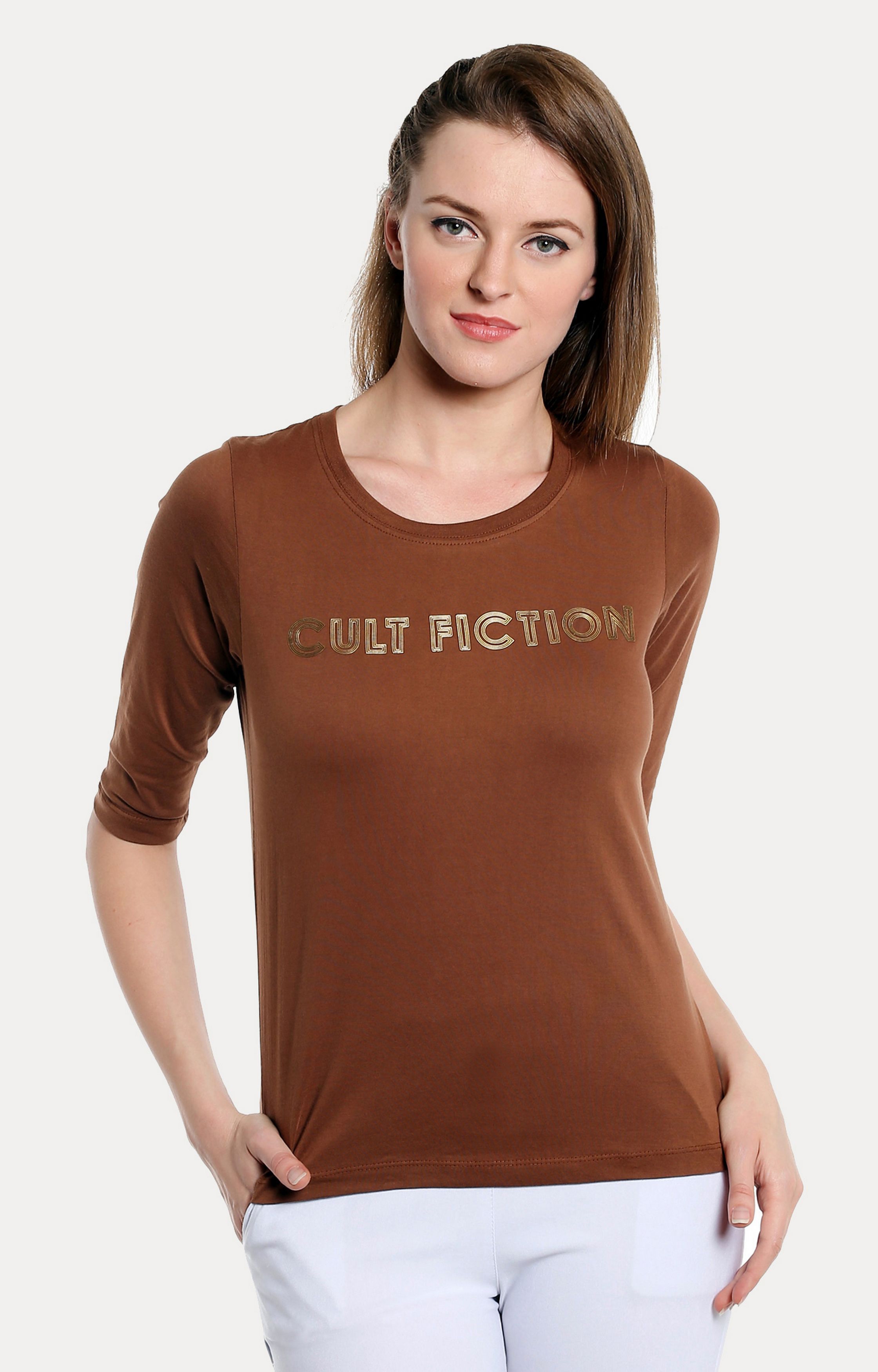 Cult Fiction | Brown Solid T-Shirt