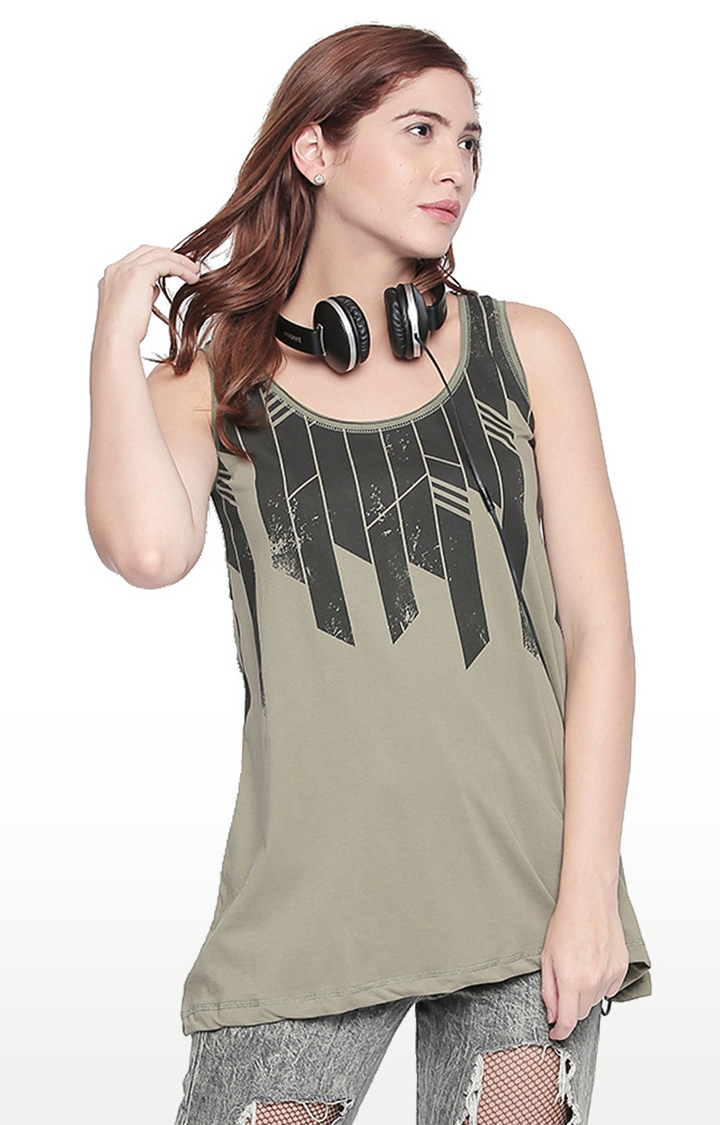 Cult Fiction | Olive Printed Tank Top