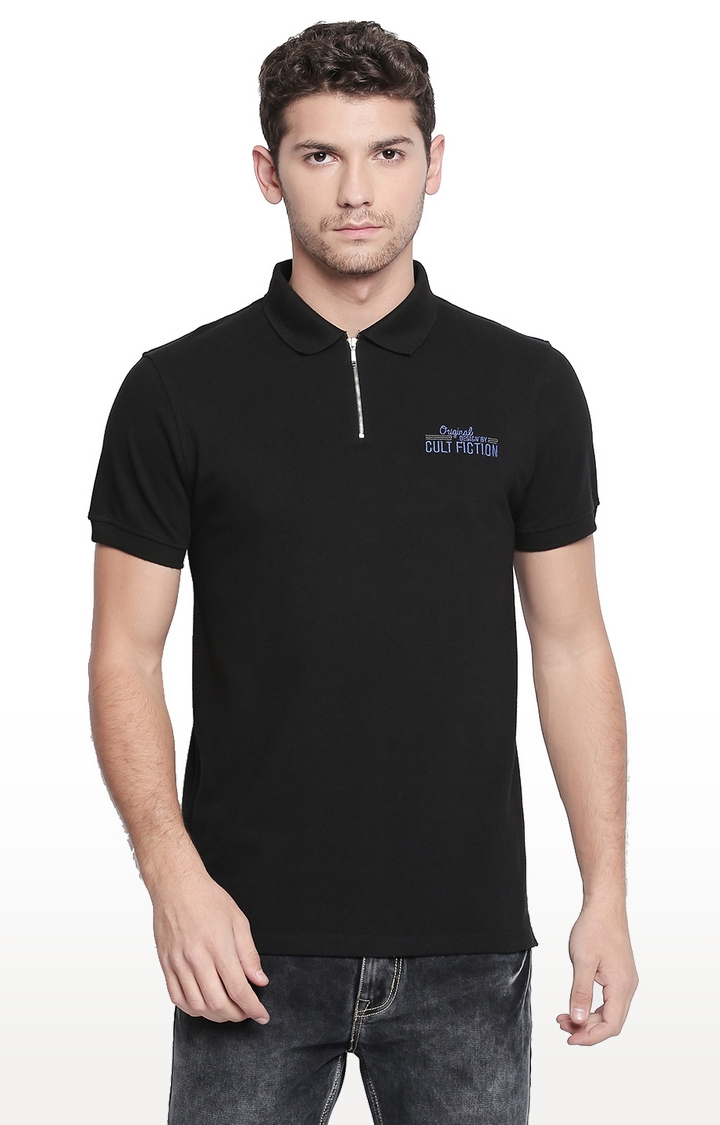 Cult Fiction | Black Solid Polo T-Shirt