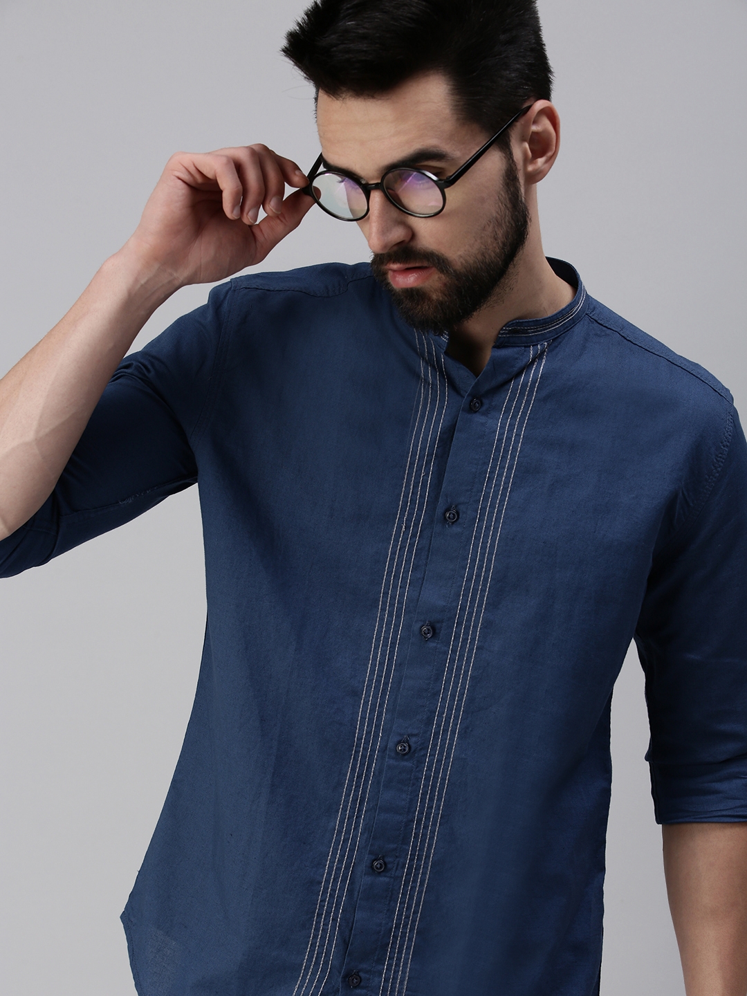 Showoff | SHOWOFF Men's Casual Mandarin Collar Blue Solid Shirt