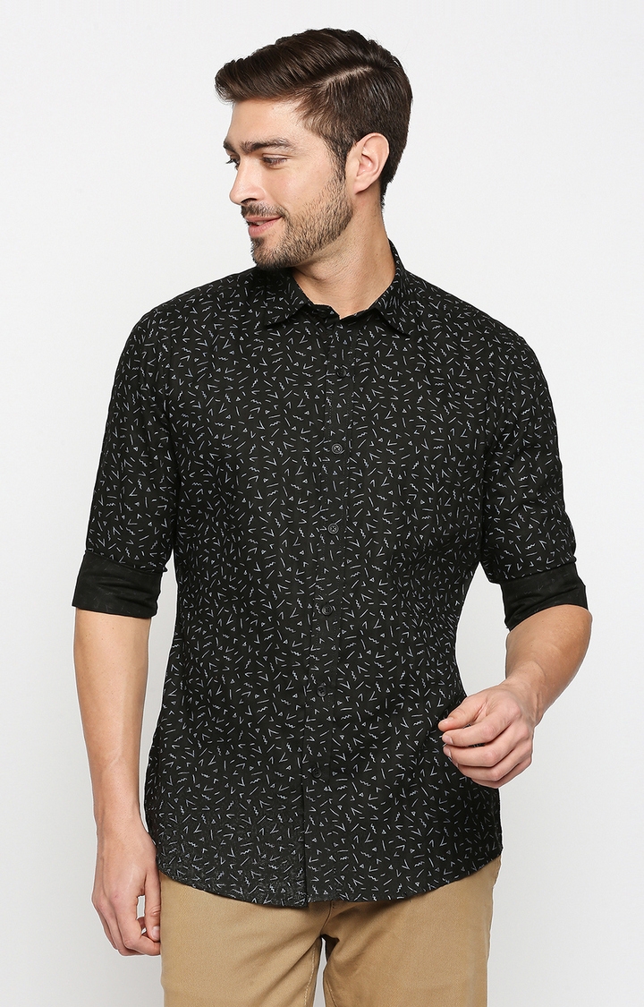 EVOQ Full Sleeves Cotton Black Colour Quirky Print Semi-Casual Shirt for Men